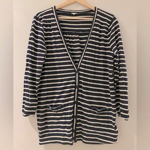 J Crew Navy and White Striped Cardigan Sz L